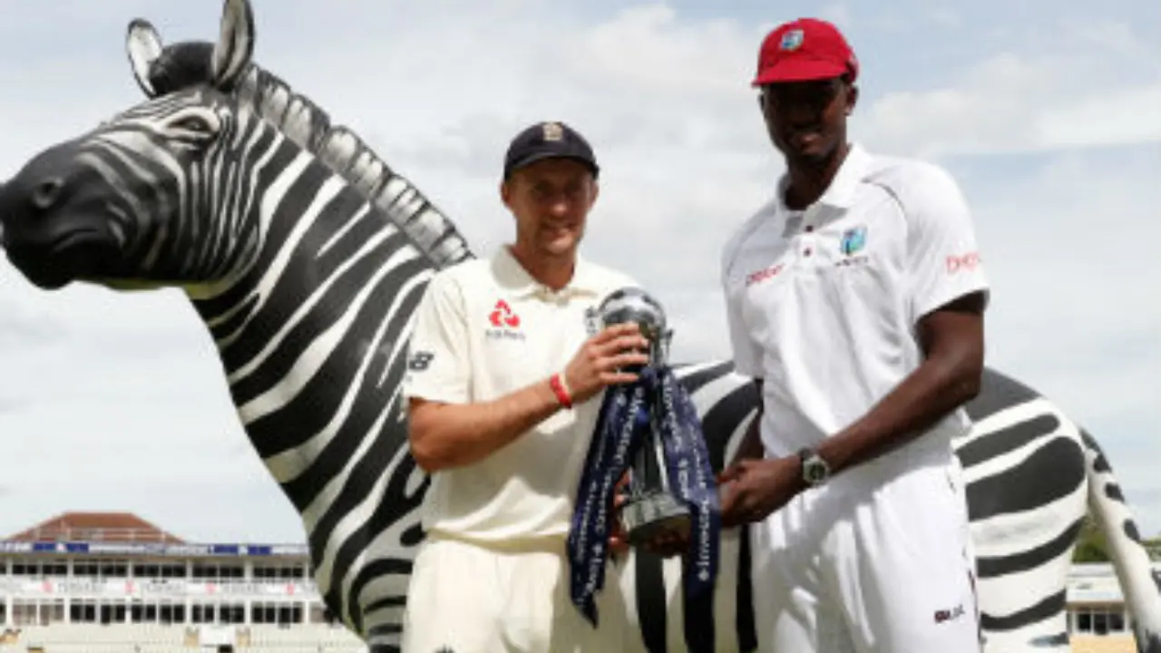 England vs West Indies; In pic Joe Root (England Cricket) and Jason Holder (West Indies Cricket)