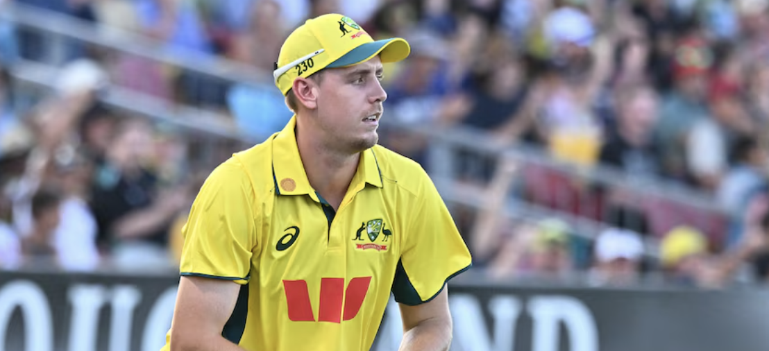 Australian all-rounder Cameron Green bowling during a match before being ruled out of the India ODI due to side soreness.